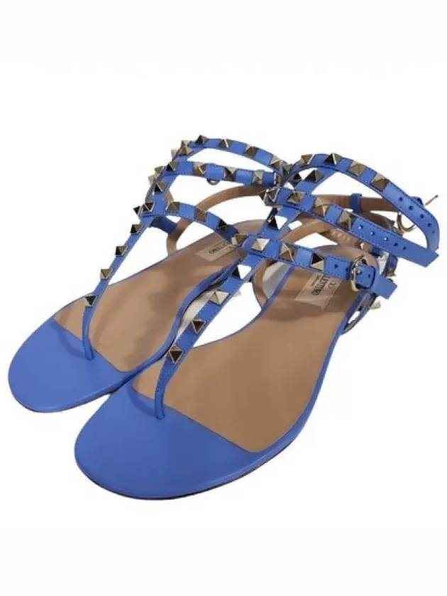 S0812 VOD GY7 Rockstud Sandals Blue - VALENTINO - BALAAN 4