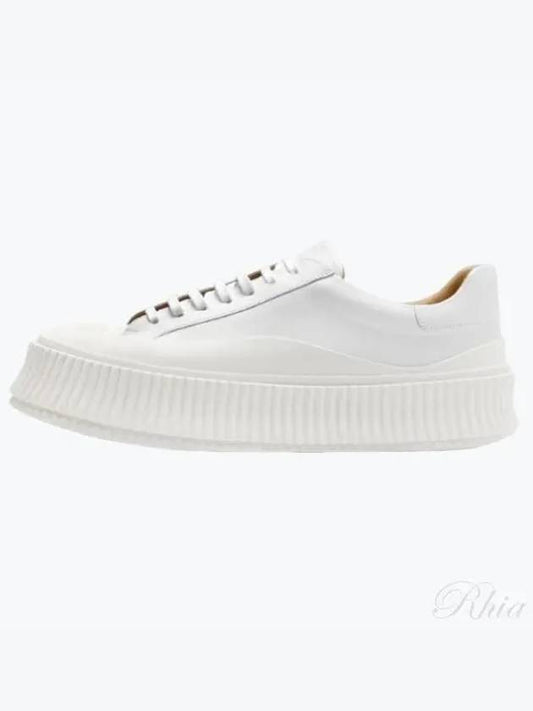 Logo Round Toe Calfskin Leather Low Top Sneakers Porcelain - JIL SANDER - BALAAN 2