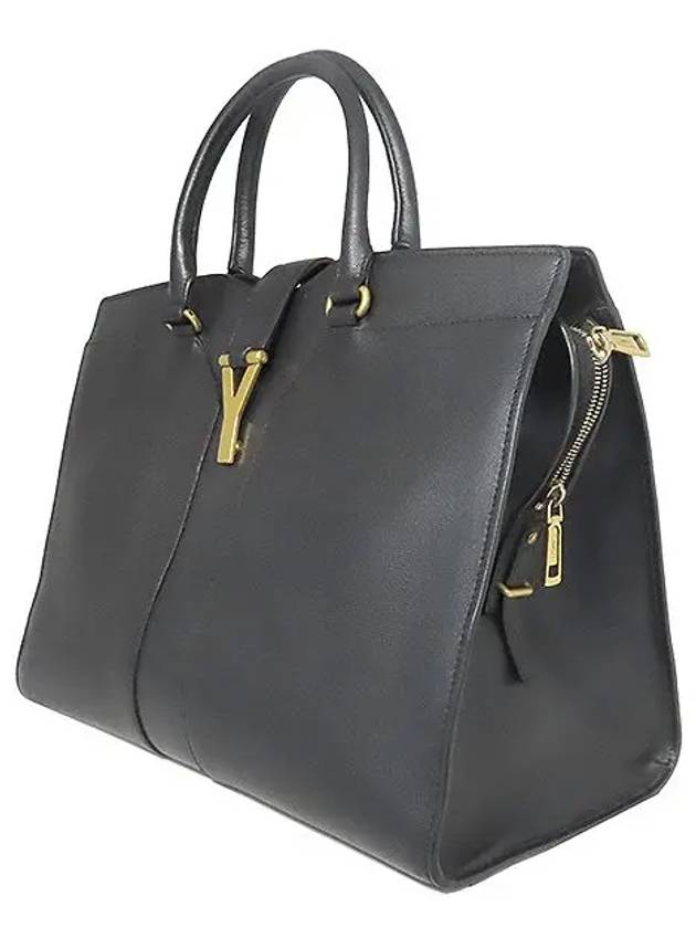 YSL Yip 274759 Black Leather Kabachic L Size Gold Logo Tote Bag - SAINT LAURENT - BALAAN 3