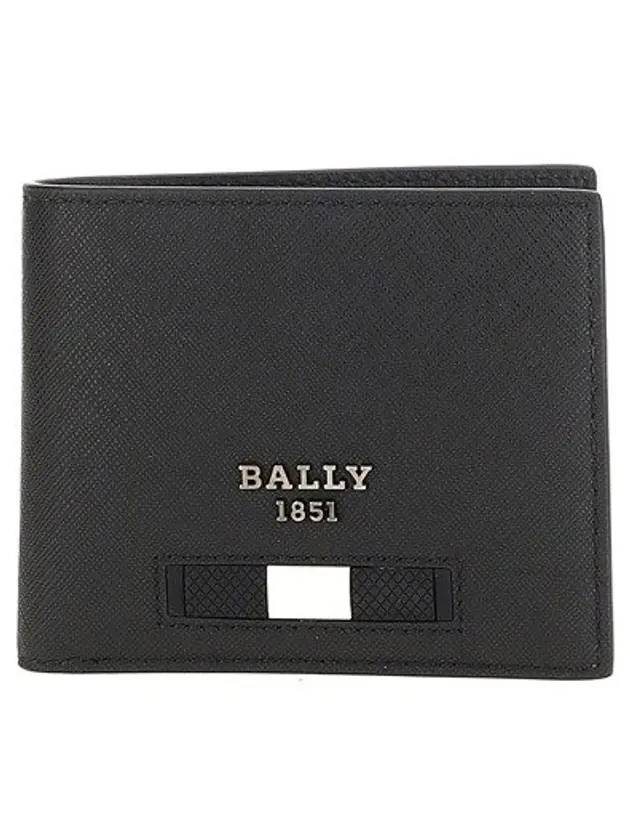 Bevye Logo Recycled Leather Half Wallet Black - BALLY - BALAAN 1