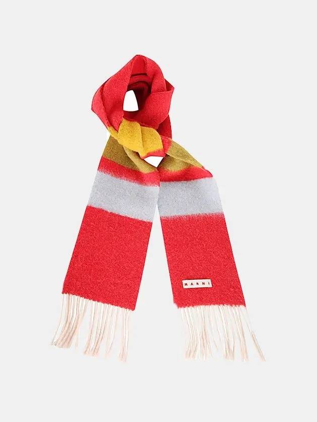 Striped Alpaca Embroidered Logo Muffler Red - MARNI - BALAAN 2