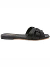 Tribute Smooth Leather Flat Mules Black - SAINT LAURENT - BALAAN 2