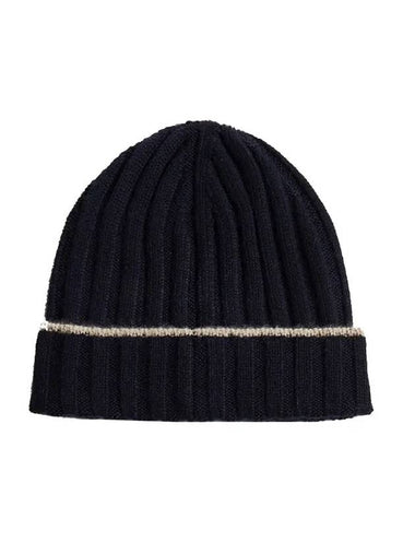 Rib Cashmere Beanie Navy Camel - BRUNELLO CUCINELLI - BALAAN 1