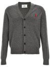 Small Heart Logo Wool Merino Cardigan Heather Grey - AMI - BALAAN 3