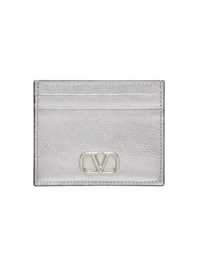 V Logo Signature Metallic Card Wallet Silver - VALENTINO - BALAAN 2