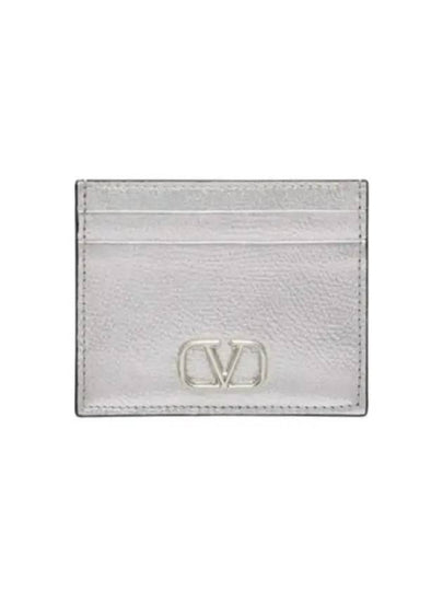 V Logo Signature Metallic Card Wallet Silver - VALENTINO - BALAAN 2