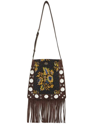 multicolored floral crossbody bag in dark brown with fringes - VALENTINO - BALAAN 1