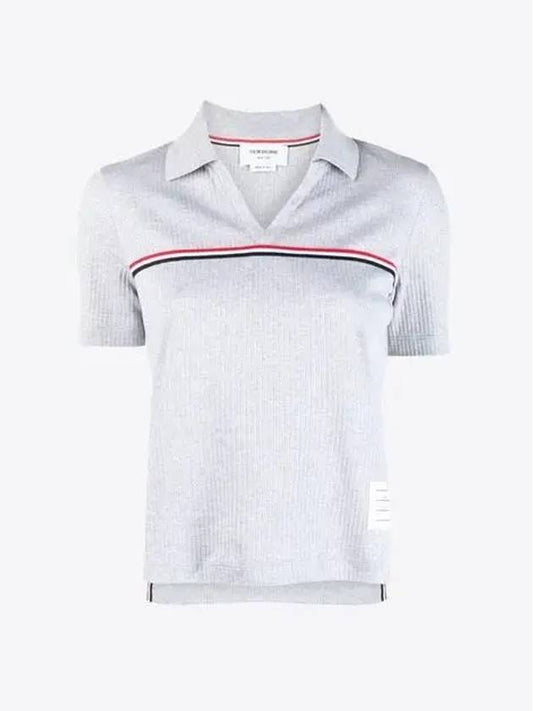 Three Stripes High Twist Rib Polo Shirt Grey - THOM BROWNE - BALAAN 2