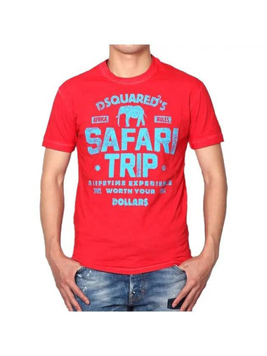 Men's Vintage Safari Short Sleeve T-Shirt Red - DSQUARED2 - BALAAN 1