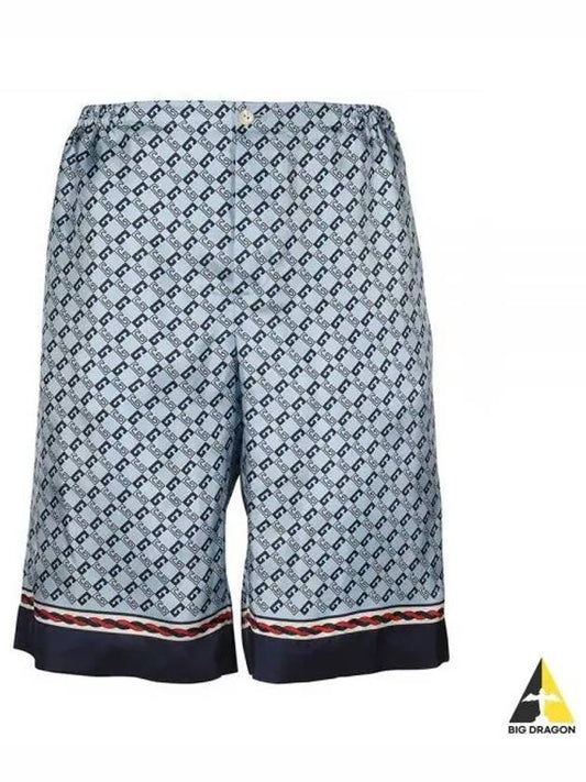 Geometric Square G Print Silk Shorts Blue - GUCCI - BALAAN 2