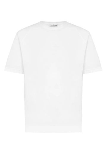 Men's Garment Dyed Cotton Jersey Short Sleeve T-Shirt White - STONE ISLAND - BALAAN 1