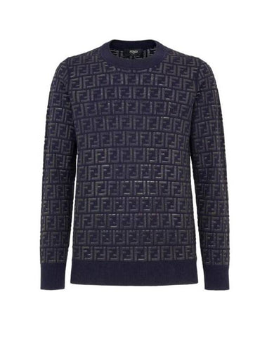 FF motif crew neck wool knit top blue - FENDI - BALAAN 1