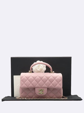 Chanel AS2431 Dust Pink Color Lambskin Top Handle New Mini Gold Chain Cross Bag - CHANEL - BALAAN 1