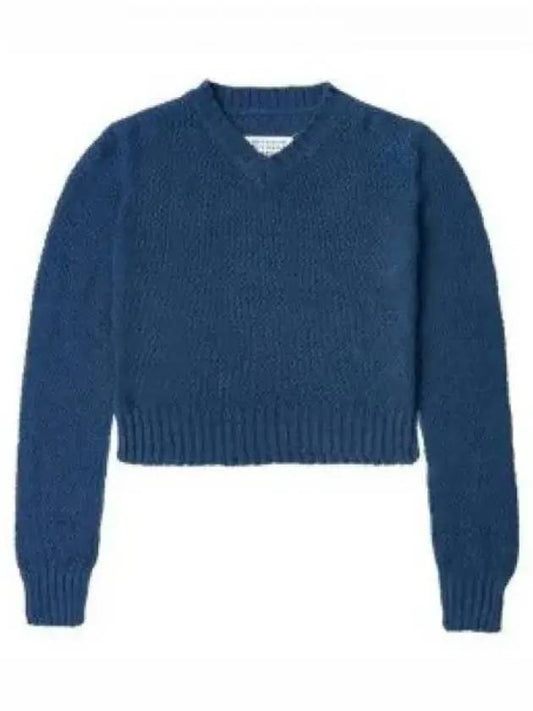 V-neck Basket Weave Hemp Knit Top Blue - MAISON MARGIELA - BALAAN 2