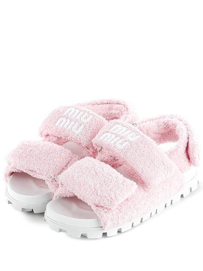 Women's Terry Cloth Logo Sandals Pink - MIU MIU - BALAAN 2