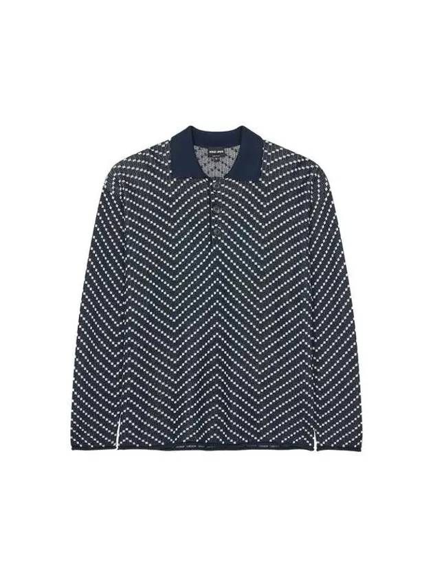 Max Men s Zigzag Pattern Collar Knit Navy 271781 - GIORGIO ARMANI - BALAAN 1