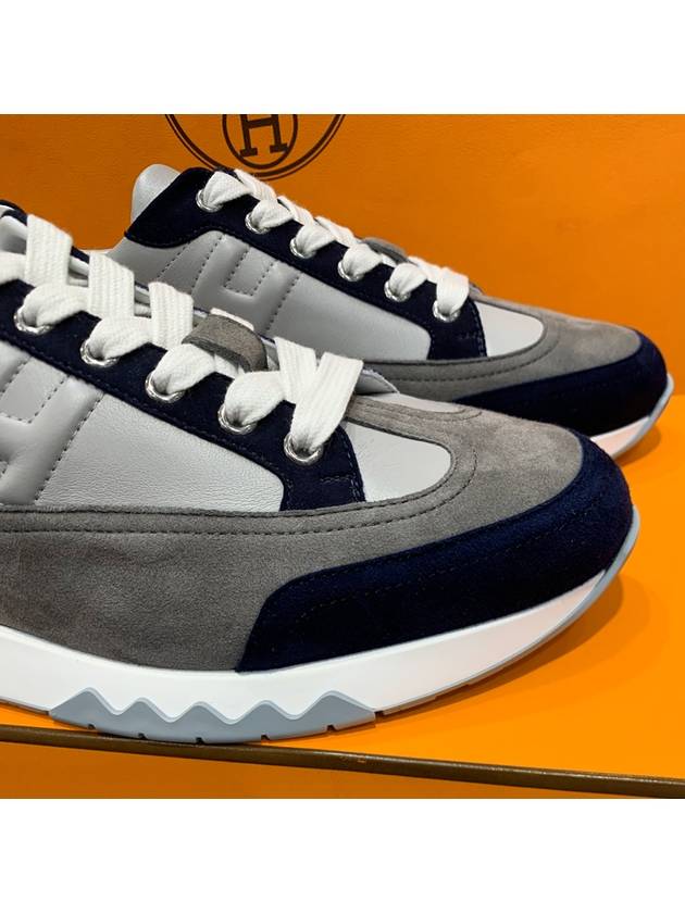 Men s Hermes Trail Sneakers Calfskin Navy Gray - CHANEL - BALAAN 6