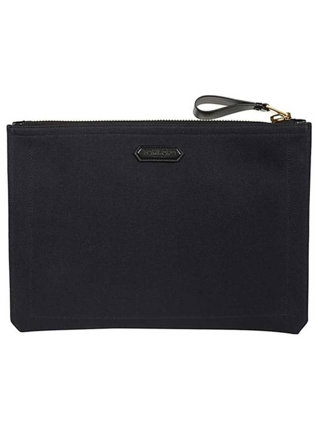 120H0419T TCN005 C5901 Logo embroidery hammered Berkeley canvas medium clutch dark navy bag TJ - TOM FORD - BALAAN 1