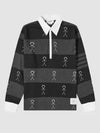 4 Bar Rugby Stripe Oversized Long Sleeve Polo Shirt Black - THOM BROWNE - BALAAN 3