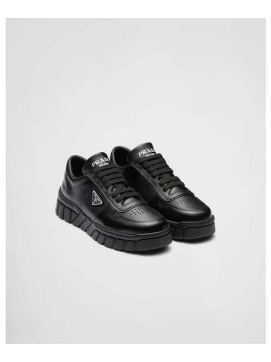 Triangle Logo Leather Low Top Sneakers Black - PRADA - BALAAN 2