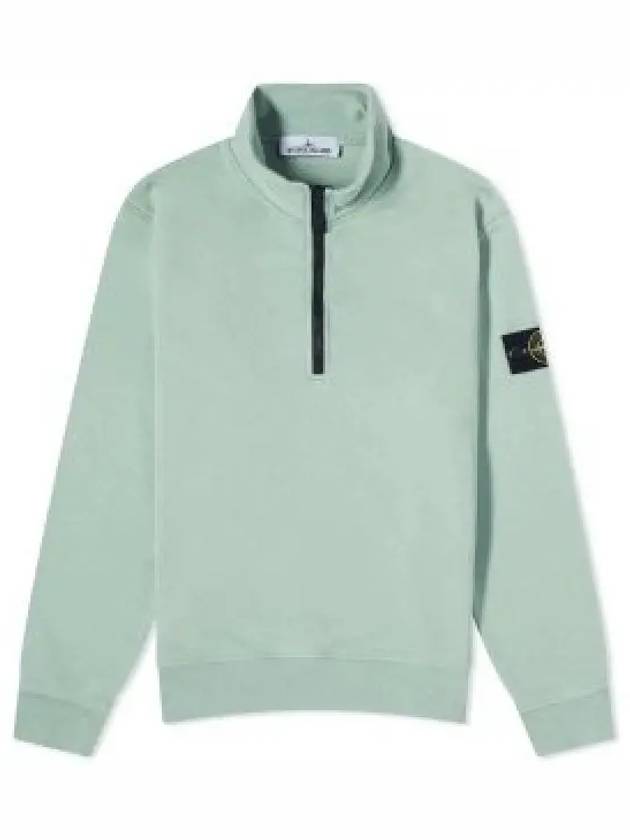 Logo Badge Half Zipper Cotton Fleece Knit Top Light Green - STONE ISLAND - BALAAN 2