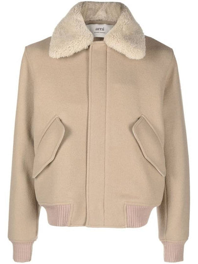 Shearling Collar Jacket Champagne - AMI - BALAAN 2