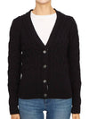 Merino Wool Crisscross Cable Stitch 3/4 Sleeve V-Neck Cardigan Navy - THOM BROWNE - BALAAN 5