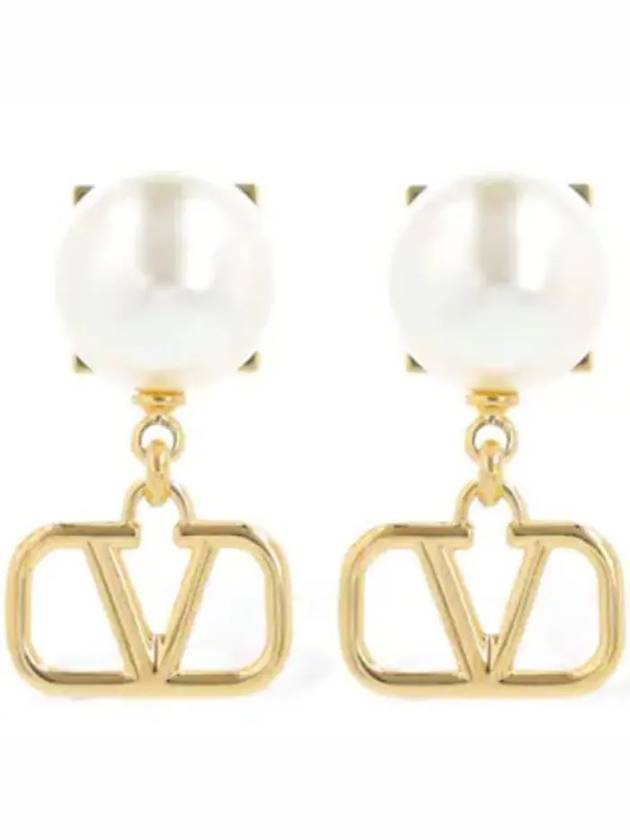 Garavani pearl and Rockstud V logo goldcolor earrings - VALENTINO - BALAAN 1