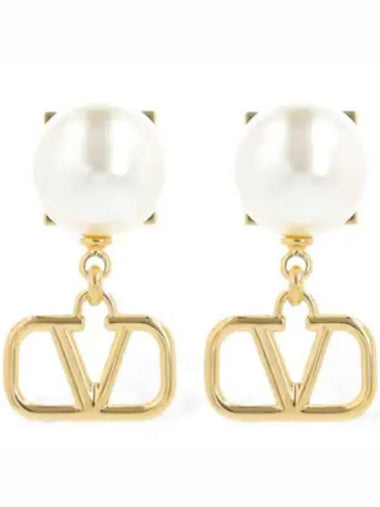 Garavani pearl and Rockstud V logo goldcolor earrings - VALENTINO - BALAAN 1