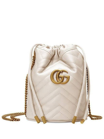 GG Marmont Gold Chain Mini Bucket Bag White - GUCCI - BALAAN.