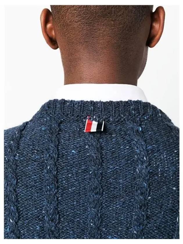 Donegal Twist Cable 4-Bar Classic Crewneck Knit Top Blue - THOM BROWNE - BALAAN 5