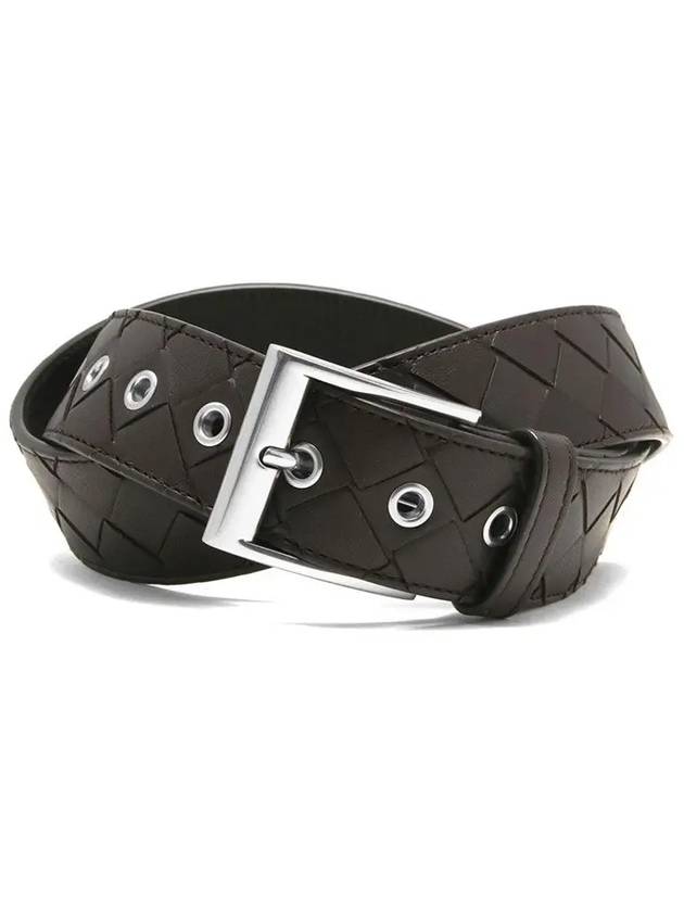 Intrecciato Silver Buckle Leather Belt Dark Brown - BOTTEGA VENETA - BALAAN 3