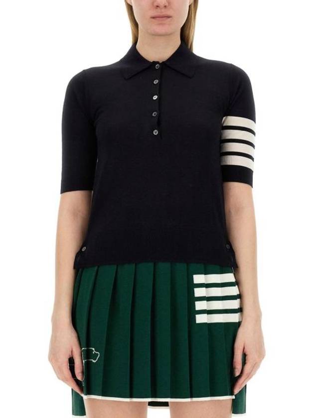 Women's Diagonal Striped Relaxed Fit Wool Polo Shirt Navy - THOM BROWNE - BALAAN 2