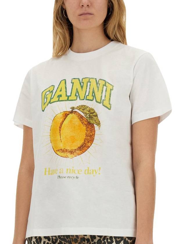 Women's Relaxed Peach Print Short Sleeve T-Shirt White - GANNI - BALAAN 5