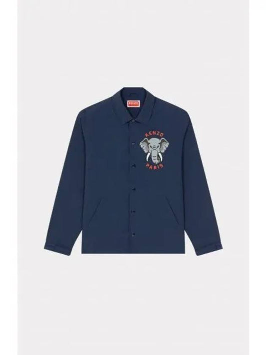 Elephant Print Coach Overshirt Jacket Navy - KENZO - BALAAN 2
