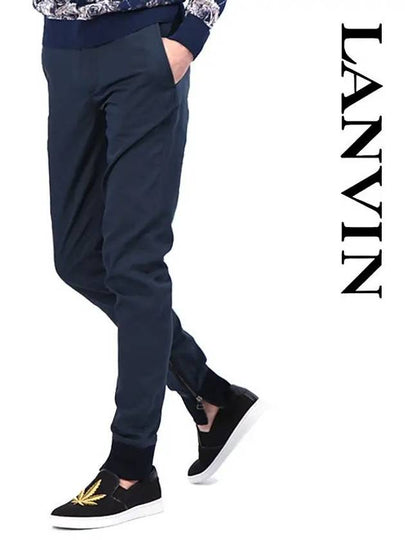 Side Zipper Banding Silk Jogger Straight Pants Navy - LANVIN - BALAAN 2