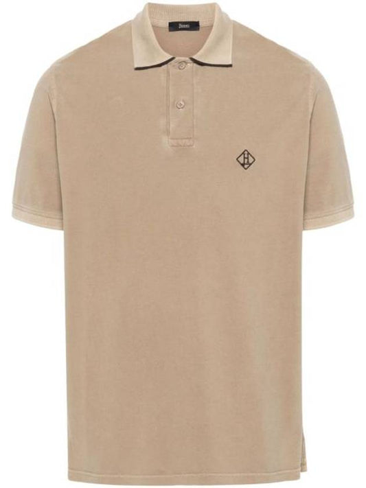 Logo Embroidery Short Sleeve Cotton Polo Shirt Beige - HERNO - BALAAN 1