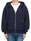 Small Heart Logo Cotton Zip Up Hoodie Night Blue - AMI - BALAAN 3