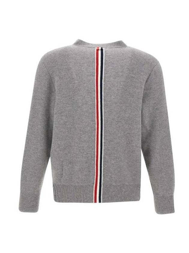 Brushed Effect Virgin Wool Cardigan Grey - THOM BROWNE - BALAAN 4