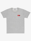 Red Double Heart Wappen Short Sleeve T-Shirt Grey - COMME DES GARCONS - BALAAN 3