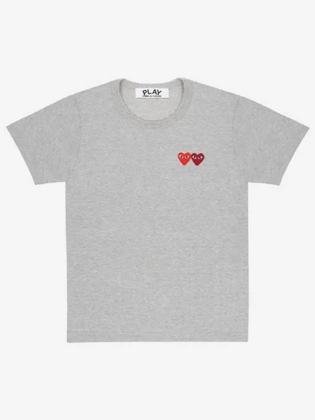 Red Double Heart Wappen Short Sleeve T-Shirt Grey - COMME DES GARCONS - BALAAN 2