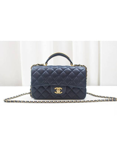 Classic New Mini Top Handle Flap Tote Bag Lambskin Dark Navy AS2431 - CHANEL - BALAAN 1