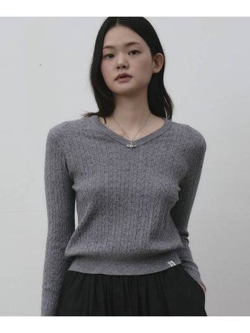 V neck cable knit pullover Melange gray - THE GREEN LAB - BALAAN 1