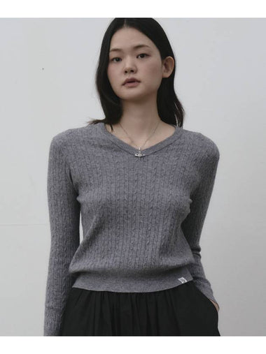 V neck cable knit pullover Melange gray - THE GREEN LAB - BALAAN 1