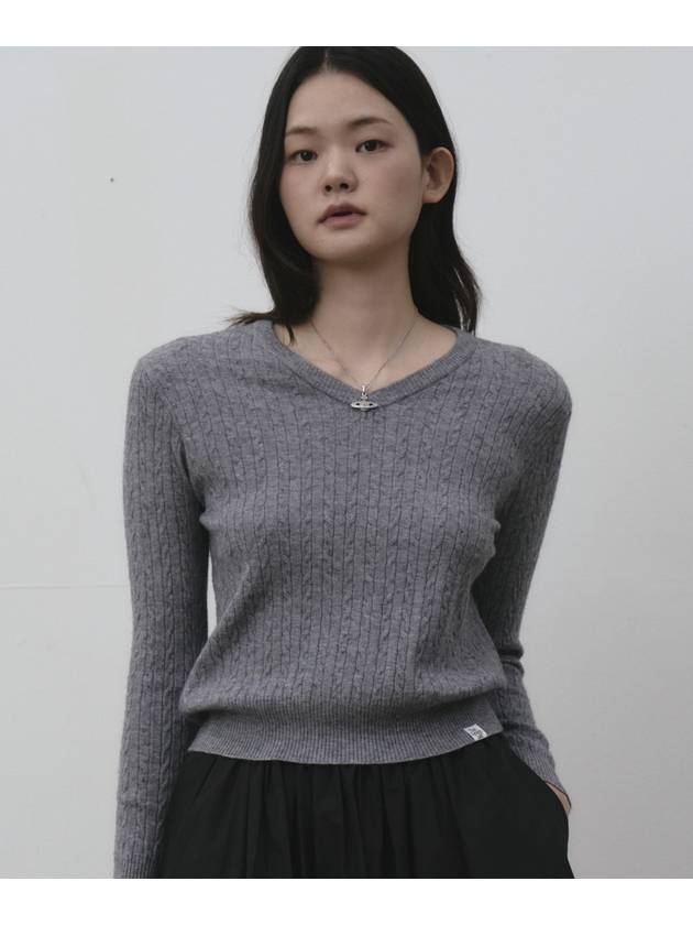 V neck cable knit pullover Melange beige - THE GREEN LAB - BALAAN 6