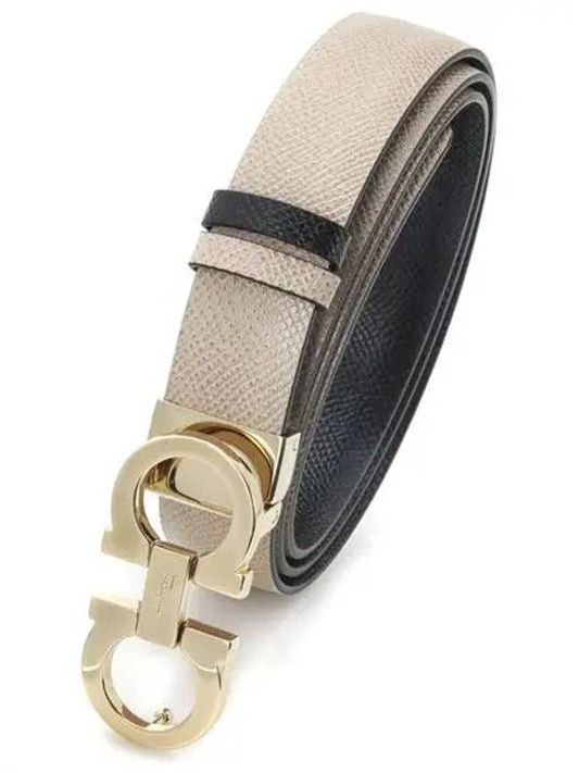 Reversible Gancini Leather Belt Black Macadamia - SALVATORE FERRAGAMO - BALAAN 2