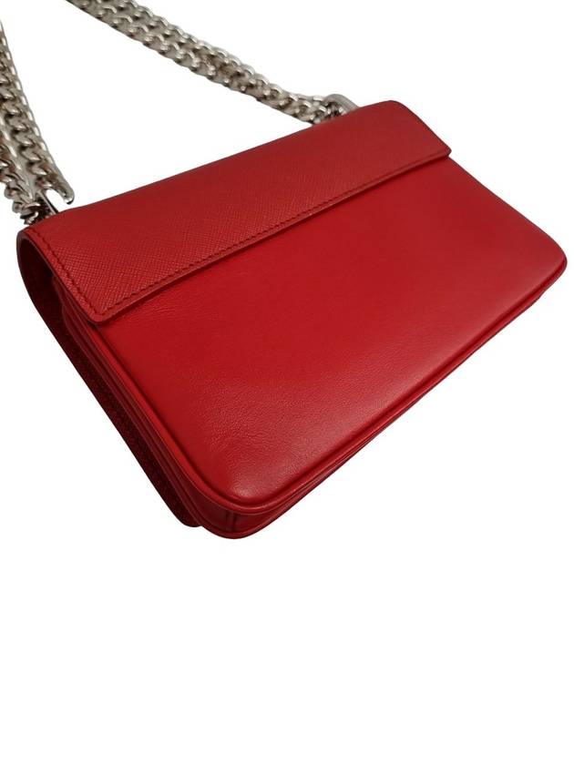 Women s 1BD144 Saffiano Leather Silver Chain Flap Mini Cross Bag - PRADA - BALAAN 6