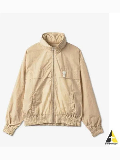 Men's Heart Logo Patch Nylon Windbreaker Beige - AMI - BALAAN 2