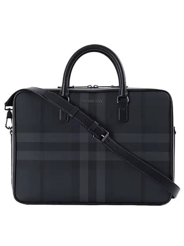 Check Print Leather Brief Case Charcoal - BURBERRY - BALAAN 2