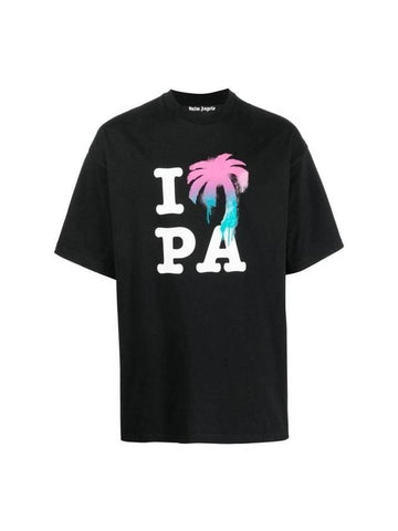 I Love Pa Classic Cotton Short Sleeve T-Shirt Black - PALM ANGELS - BALAAN 1